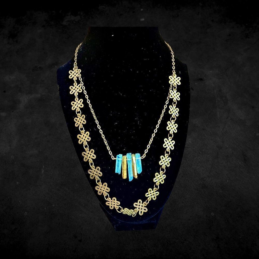 Aqua Stones & Bronze Plated Necklace